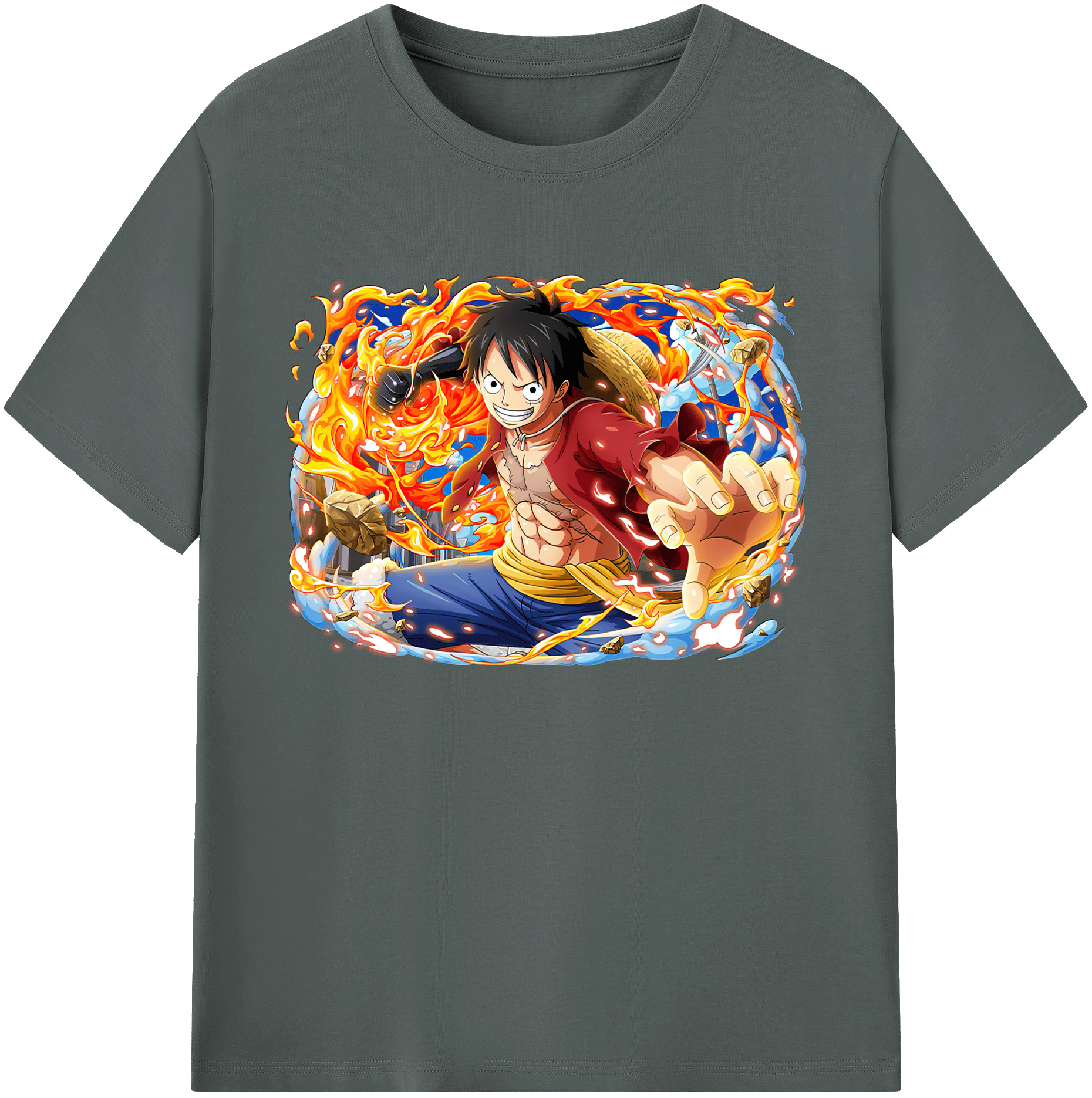 ワンピース モンキー・D・ルフィ ONE PIECE Monkey D. Luffy 綿100％ メンズ半袖Tシャツ｜肌触りやわらか＆通気性